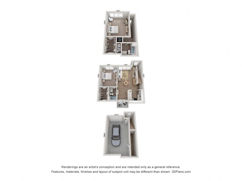 a 3d floor plan of a house with a black and white background